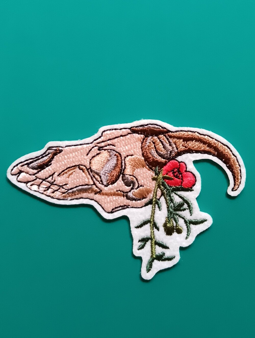 Boho Ram Skull Iron On Jacket Patch, Earthy Western Witchy Goth Applique